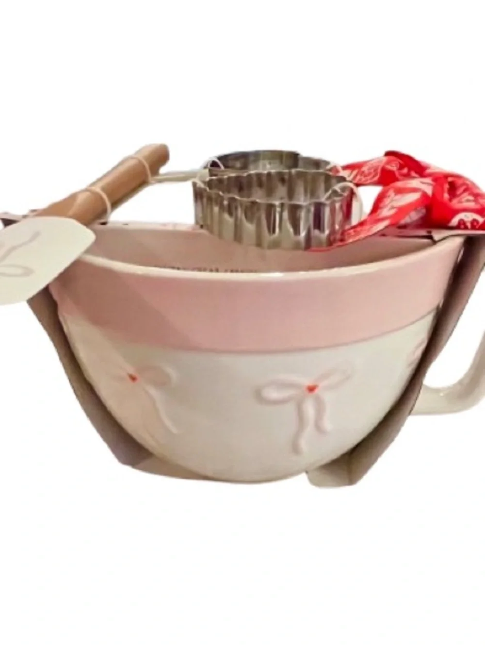 🆕- The Bakeshop 4-Piece Pink Bow Themed Mixing Bowl & Utensil Baking Set